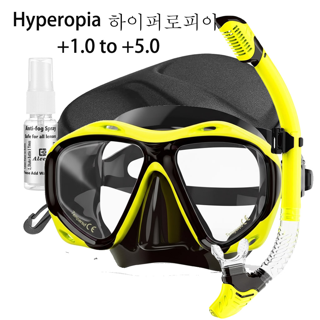 Freediving Mask Set - หน้ากากดำน้ำ +1.0 ถึง +5.0 ชุดดำน้ำตื้นแบบกระจกนิรภัยป้องกันหมอกสำหรับผู้ชายผู้หญิง